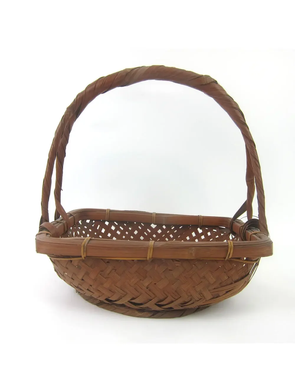 Japanese Ikebana Woven Bamboo Flower Basket 10x7 Rectangle Handle Vintage 1930s